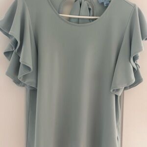 Elegant Light Blue Ruffle Sleeve Top